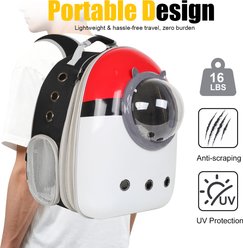 LAIRIES Astronaut Space Capsule Bubble Curved Back & Front Expandable Red-White Ball Style Collapsible Backpack Puppy & Cat Carrier, Black, Large slide 2 of 8