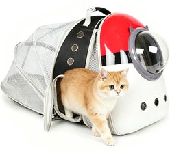 LAIRIES Astronaut Space Capsule Bubble Curved Back & Front Expandable Red-White Ball Style Collapsible Backpack Puppy & Cat Carrier, Black, Large