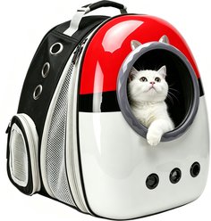 LAIRIES Astronaut Space Capsule Bubble Front Expandable Red-White Ball Style Collapsible Backpack Puppy & Cat Carrier, Black, Large