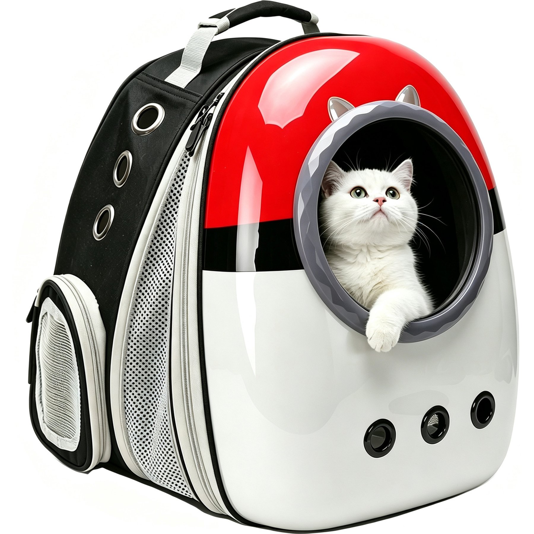 LAIRIES Astronaut Space Capsule Bubble Front Expandable Red-White Ball Style Collapsible Backpack Puppy & Cat Carrier, Black, Large