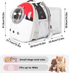 LAIRIES Front & Square Back Expandable Collapsible Red-White Ball Design Astronaut Space Capsule Bubble Dog & Cat Carrier Backpack, Black, Large slide 2 of 6