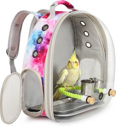 LAIRIES Galaxy Bubble Bird Carrier Backpack with Perch, Large, Pink