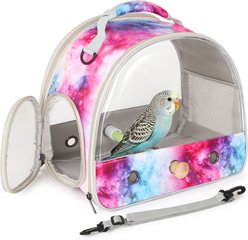 LAIRIES Portable Cage with Stand Perch Parakeet Budgies Cockatiel Conure Outdoor, Front Clear Parrot Carrier, Large, Pink