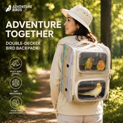 LAIRIES Double Layer Ventilated Travel Backpack Portable Cage Equipped with Detachable Waste Tray & Standing Perch Bird Carrier, Large, Cream slide 2 of 9