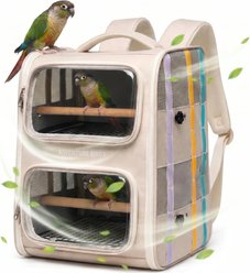 LAIRIES Double Layer Ventilated Travel Backpack Portable Cage Equipped with Detachable Waste Tray & Standing Perch Bird Carrier, Large, Cream slide 1 of 9