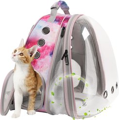 LAIRIES Space Capsule Astronaut Bubble Window Escape Proof Backpack Puppy, Cat & Small Animal Carrier, Large, Galaxy Pink