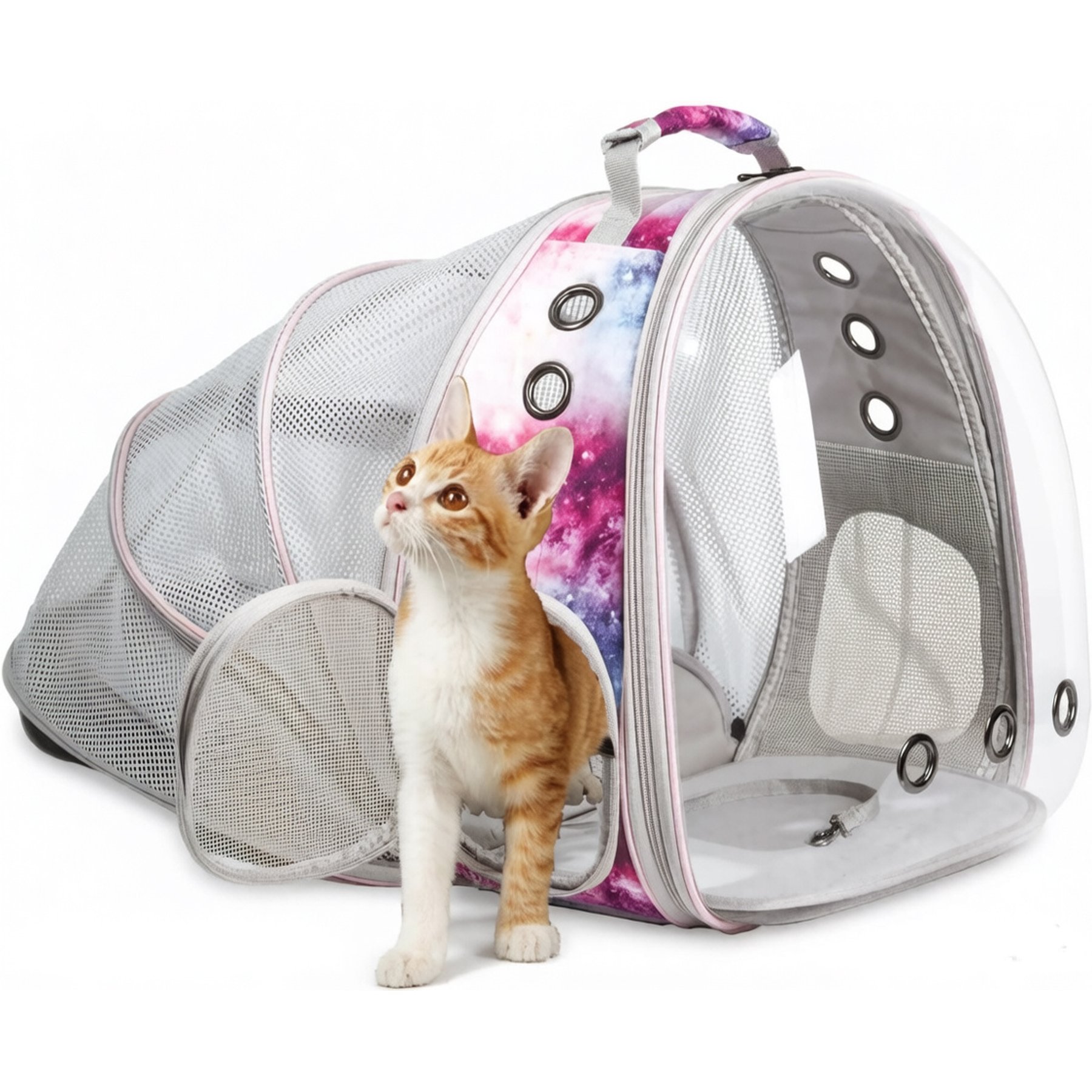 LAIRIES Space Capsule Astronaut Expandable Escape Proof Backpack Puppy, Cat & Small Animal Carrier, Large, Galaxy Pink