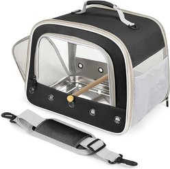 LAIRIES Spacious Bird Carrier with Big Clear Windows, Side Zipper Access, Shoulder Strap & Mesh Storage Pocket, Large, Black