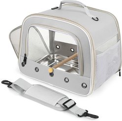 LAIRIES Spacious Bird Carrier with Big Clear Windows, Side Zipper Access, Shoulder Strap & Mesh Storage Pocket, Large, Grey