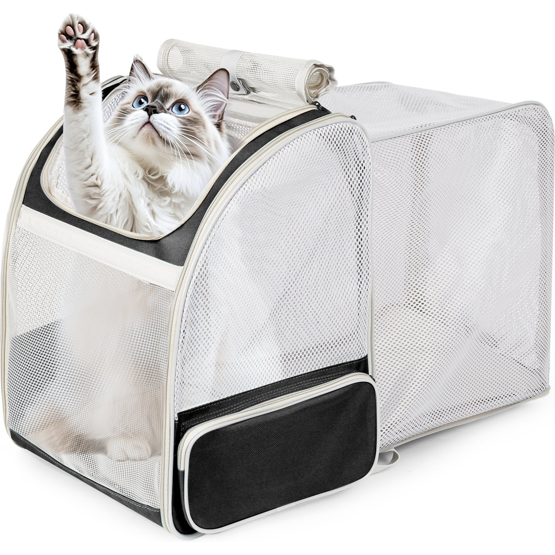 LAIRIES Square Back Expandable Breathable Collapsible Backpack Dog & Cat Carrier Backpack, Large, Black