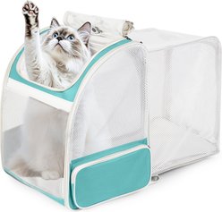 LAIRIES Square Back Expandable Breathable Collapsible Backpack Dog & Cat Carrier Backpack, Large, Green
