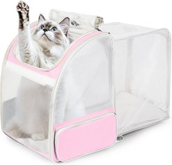 LAIRIES Square Back Expandable Breathable Collapsible Backpack Dog & Cat Carrier Backpack, Large, Pink
