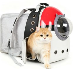 LAIRIES Square Back Expandable Red-White Ball Design Collapsible Astronaut Space Capsule Bubble Dog & Cat Carrier Backpack, Black, Large slide 1 of 6