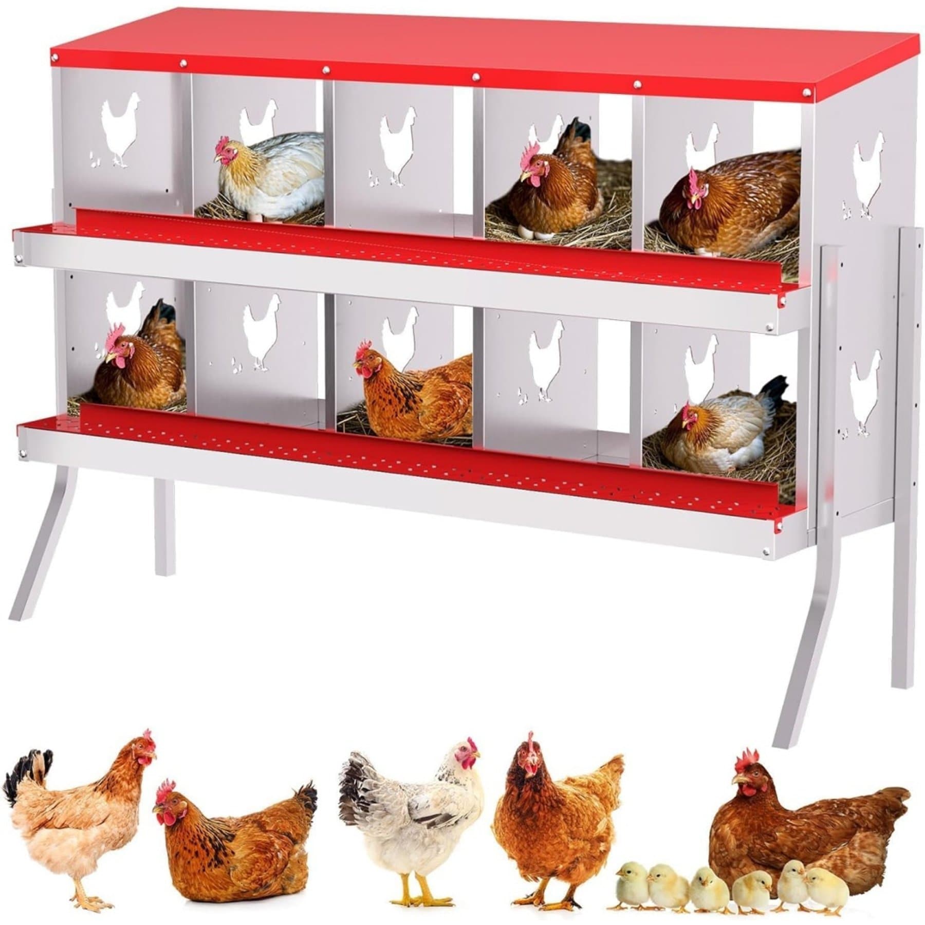 LALFPET 10-Hole 2-Tier Chicken & Duck Nesting Box, Red, 35.24-in