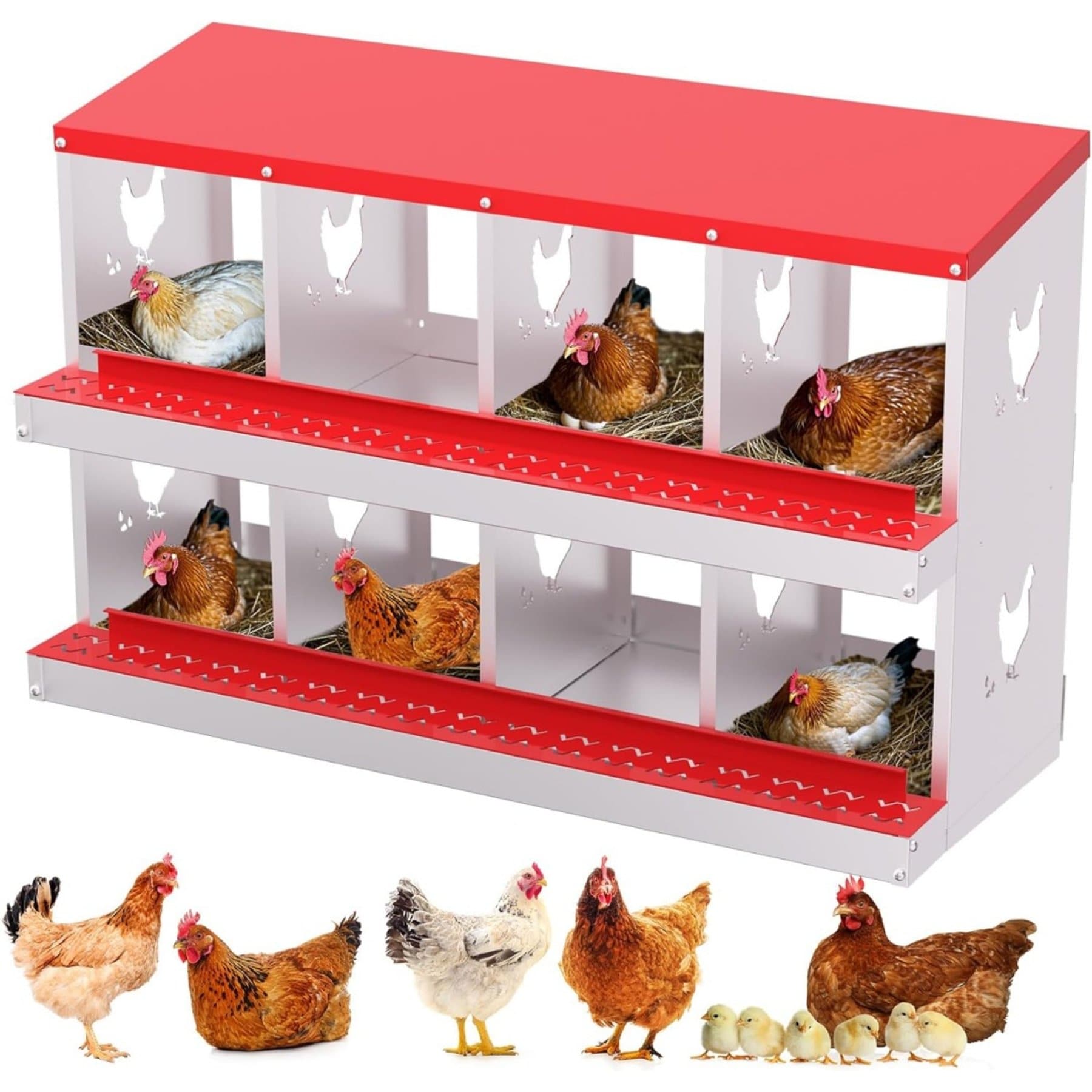 LALFPET 8 Holes 2 Tiers 8 Compartments Chicken & Duck Nesting Box, 26.57-in