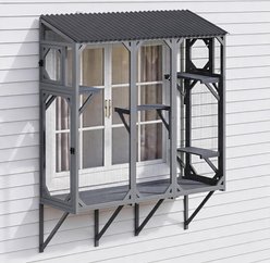 LALFPET Backyard Engineered Wood with Catio Enclosure Cat Window Perch, Grey