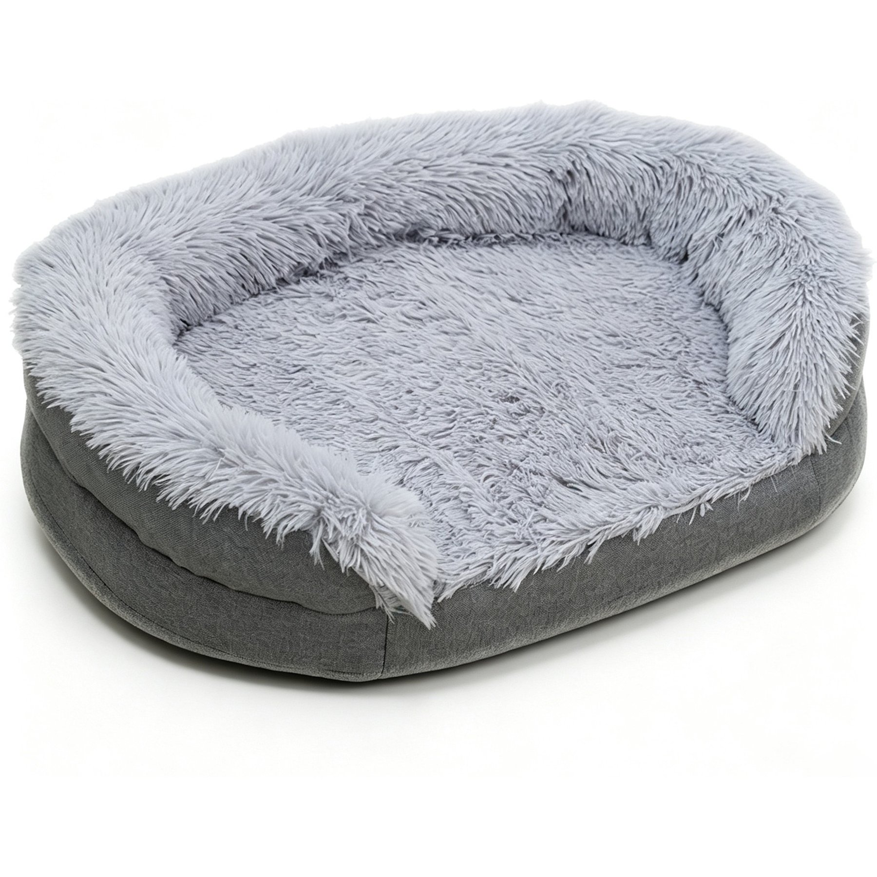 LALFPET Calming Oval Furniture Style Sofa Dog Bed with Raised Bolster & Washable Polyester Pad, Grey, Large