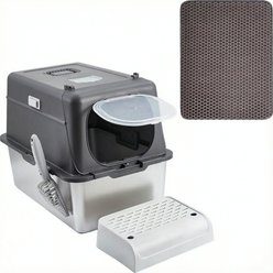 LALFPET Enclosed Stainless Steel 15-in Depth Cat Litter Box, Darkgrey