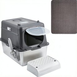 LALFPET Enclosed Stainless Steel 20-in Depth Cat Litter Box, Darkgrey