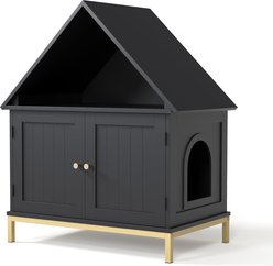 LALFPET Furniture Storage Cabinet Wood Modern Cat Litter Box Enclosure, Black
