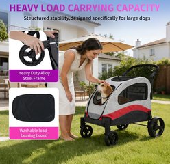 LALFPET Outdoor Foldable Large Dog Stroller, 44-in, Red slide 2 of 8