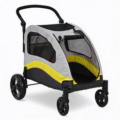 LALFPET Outdoor Foldable Large Dog Stroller, 44-in, Yellow