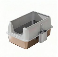 LALFPET Stainless Steel Cat Litter Box with X-Large High-Sided Pan & Scoop, White