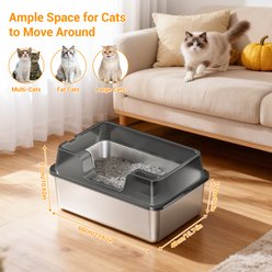 LALFPET Stainless Steel Enclosed Cat Litter Box with Scoop, Black slide 2 of 8