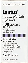 Lantus (insulin glargine injection) U-100 Injectable, 10-mL vial