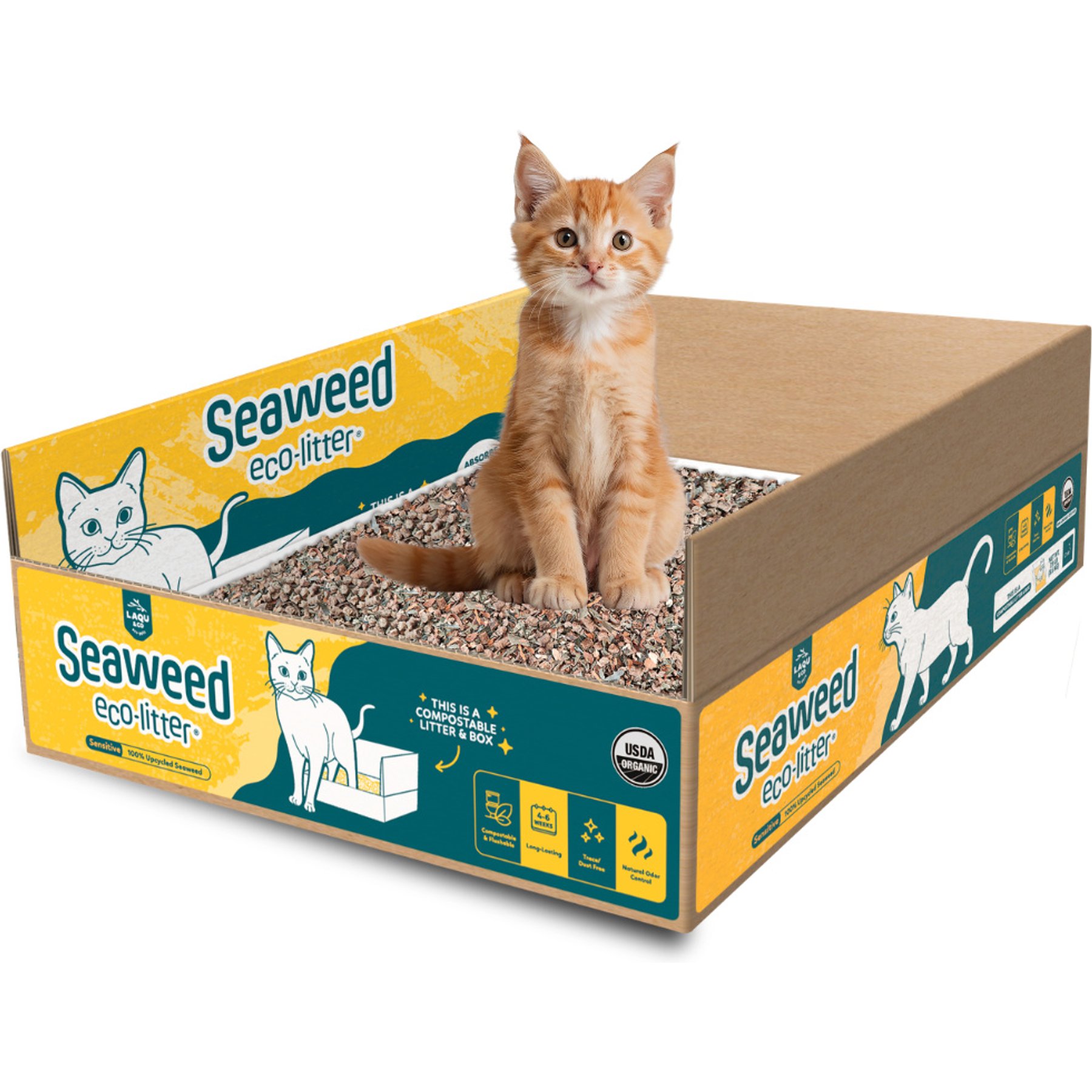 LAQU Eco- Litter Sensitive USDA Organic Pre-filled Disposable Cat Litter Box, 7.9-lb