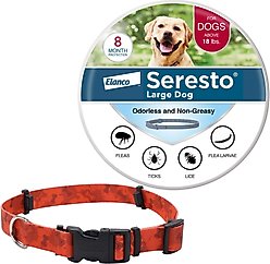 Large Seresto Flea & Tick Collar for Dogs + SecureAway Flea Collar Protector, Red Bones, Large