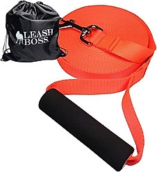 Leash Boss Carrying Backpack X-Long Dog Leash, Orange, 30-ft
