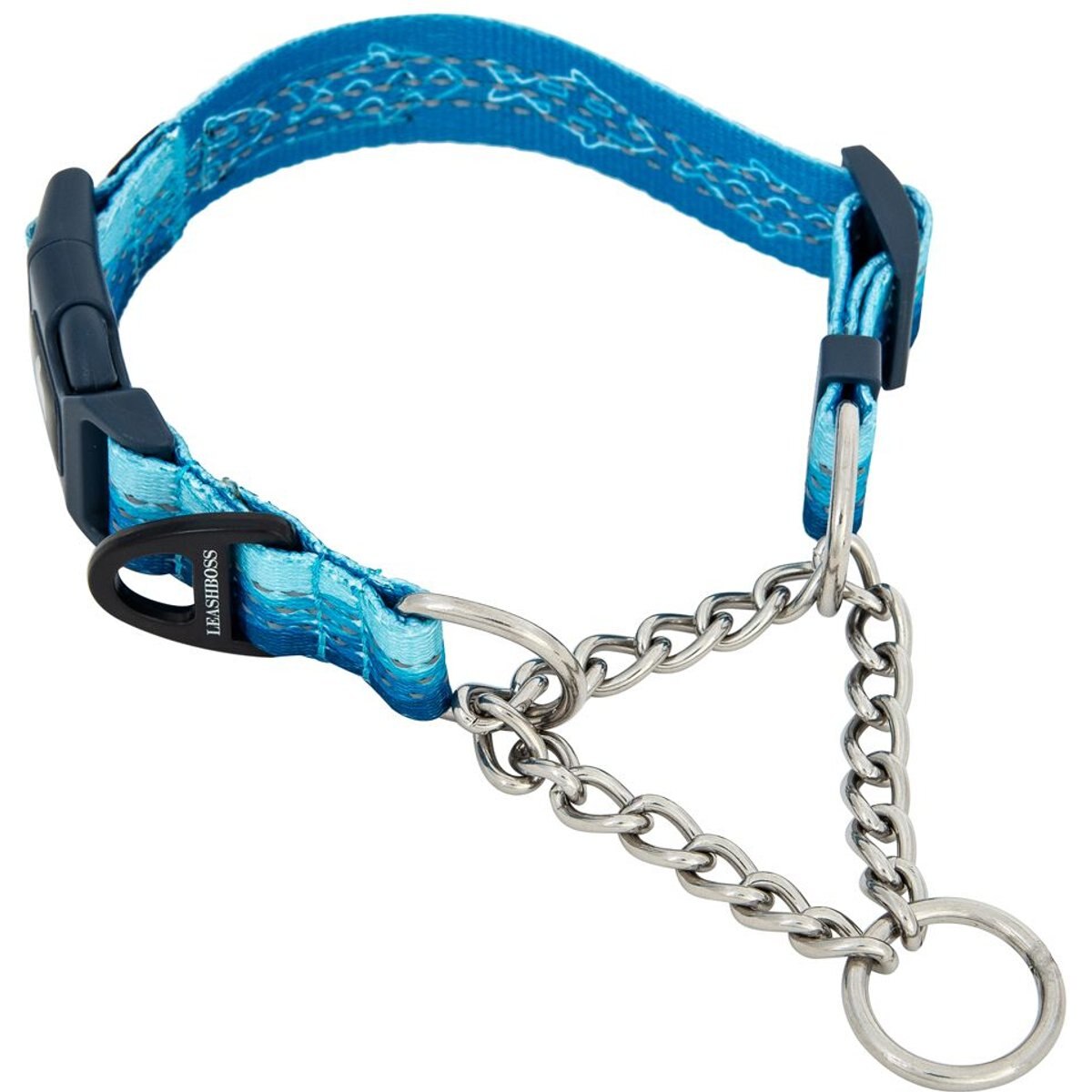 Leash Boss Chain Martingale Dog Collar, Blue, Large