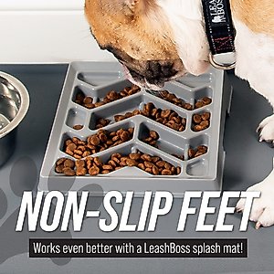 Leash Boss Flat Face Slow Feeder Dog Bowl, Small/Medium, Blue