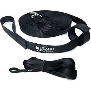 Leash Boss Handle X-Long Dog Leash, Black, 30-ft
