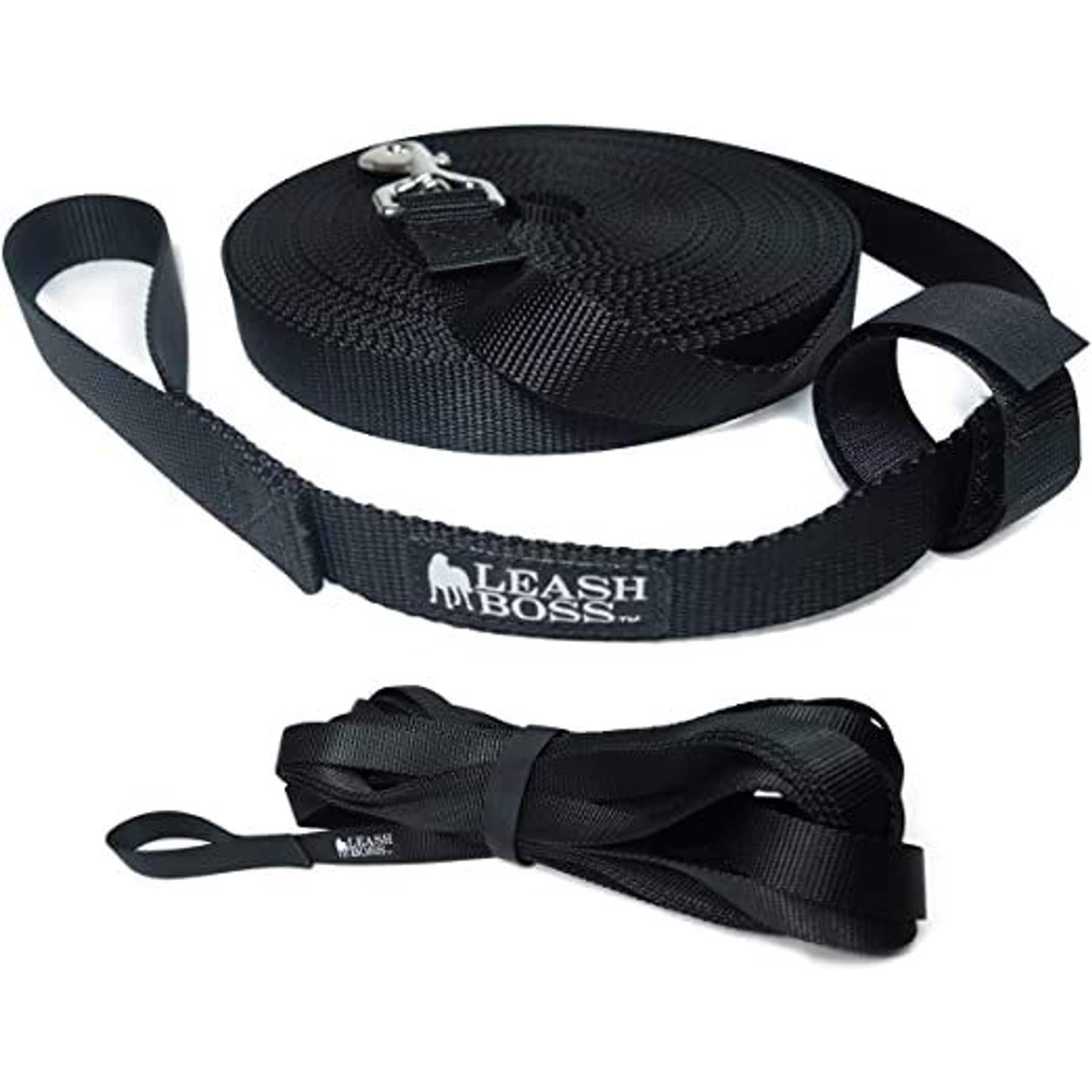 Leash Boss Handle X-Long Dog Leash, Black, 50-ft