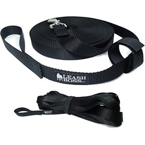 Leash Boss Handle X-Long Dog Leash, Black, 50-ft