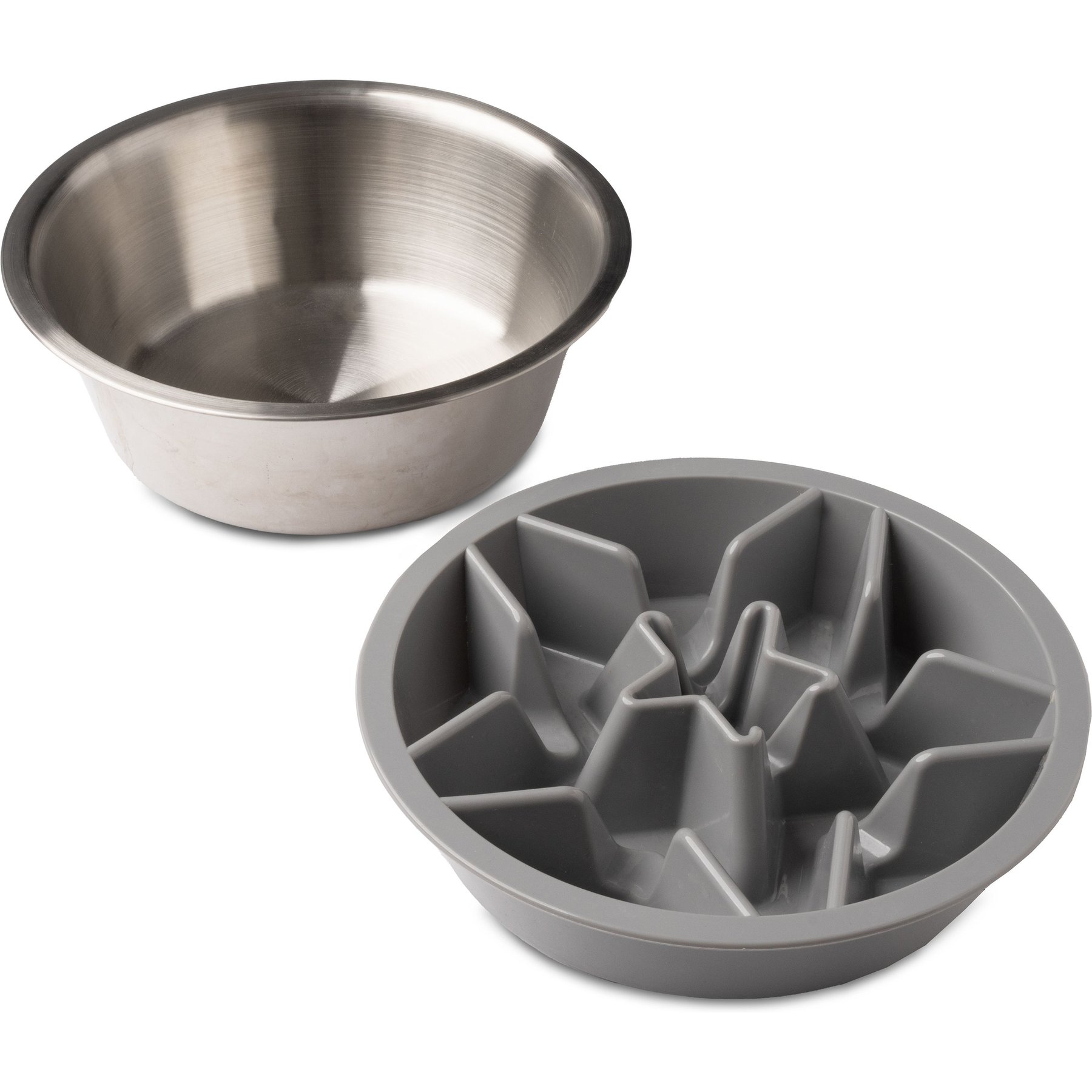 Leash Boss Non-skid Slow Feeder & Stainless Steel Bowl Bundle, 2-cup