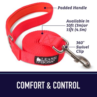 Show full view: Leash Boss Padded Handle Long Dog Leash, 15-ft, Orange slide 2 of 9