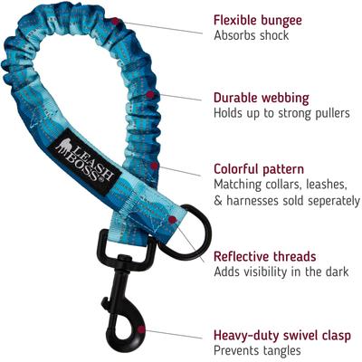 Show full view: Leash Boss Patterned Bungee Extension, 18-in, Blue slide 2 of 6