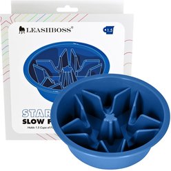 Leash Boss Raised Pet Feeders Slow Feed Dog Bowl, 1.5-cup, Blue