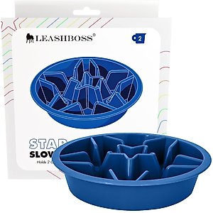 Leash Boss Raised Pet Feeders Slow Feed Dog Bowl, 2-cup, Blue