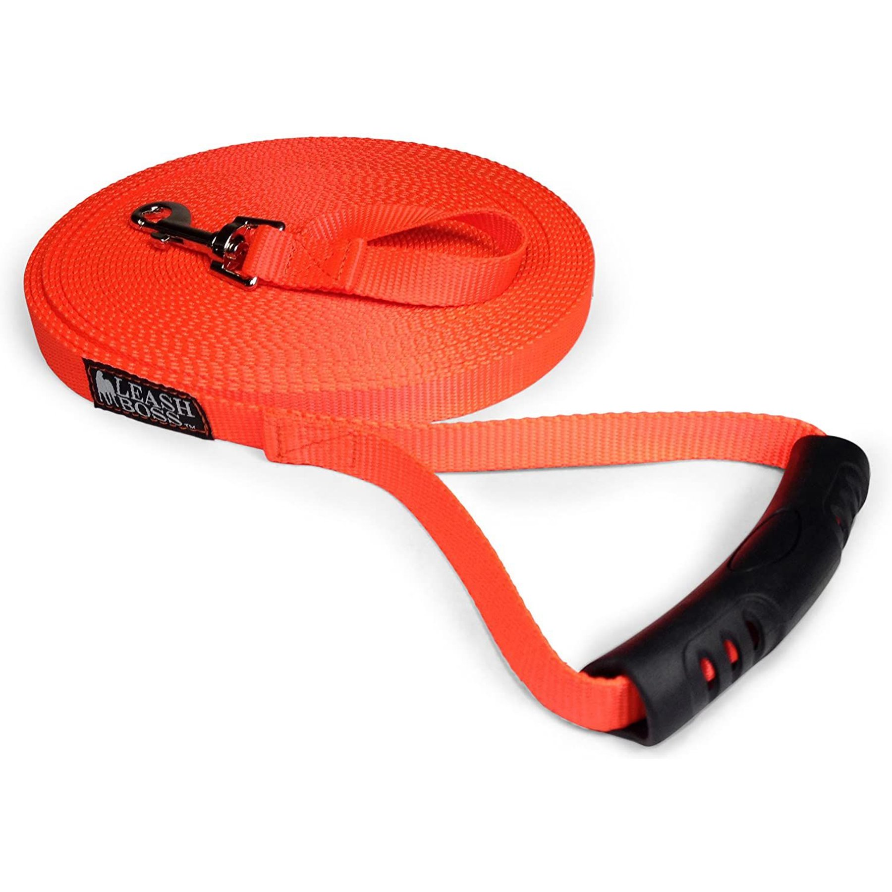 Leash Boss Rubber Handle Dog Leash, Orange, 20-ft