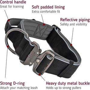 Leash Boss Solid Tactical Dog Collar, Black, Large
