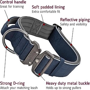 Leash Boss Solid Tactical Dog Collar, Navy, Large