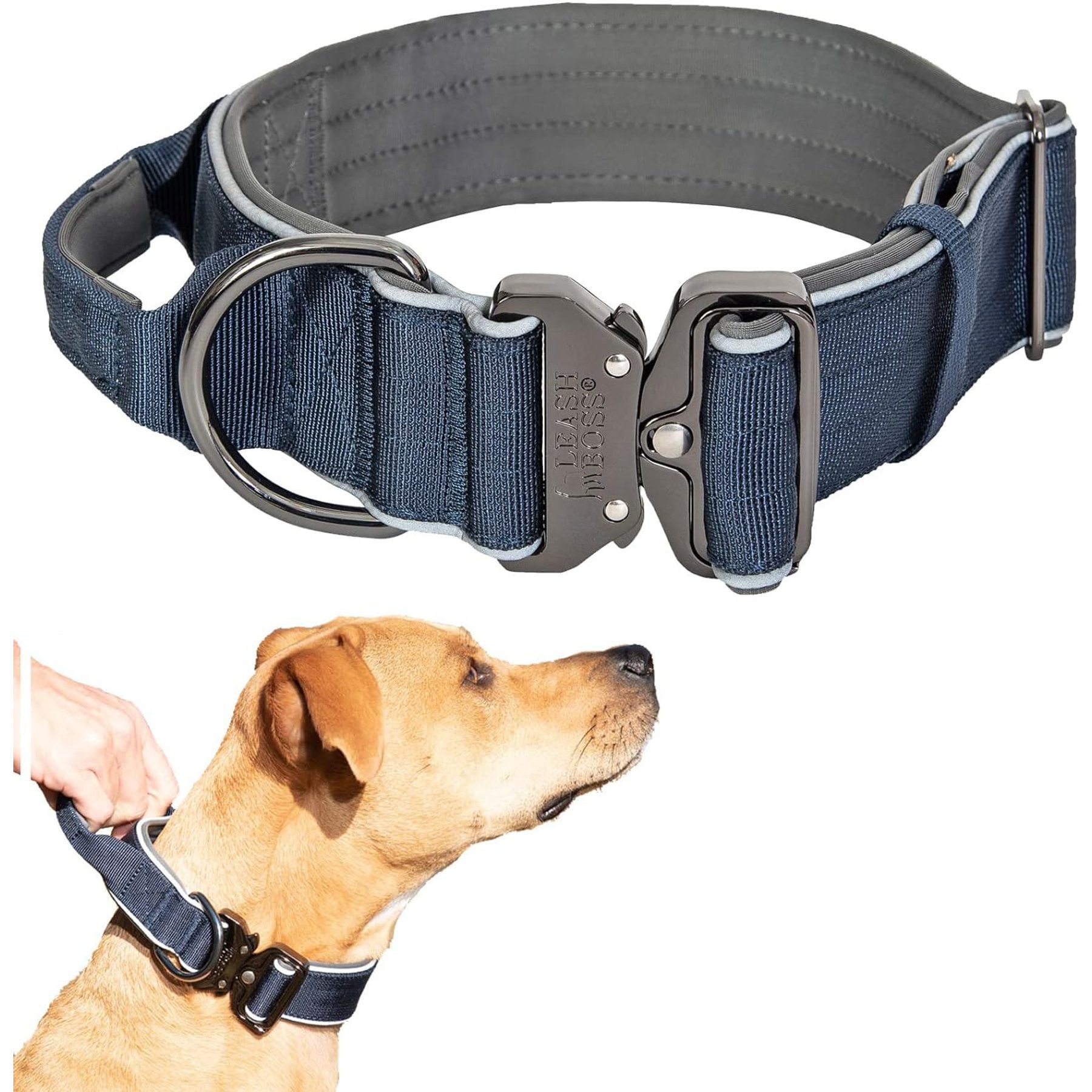 Leash Boss Solid Tactical Dog Collar, Navy, X-Large