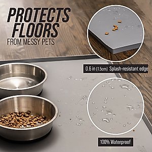 Leash Boss Splash Tall Lip Dog Food Mat, Navy, Small