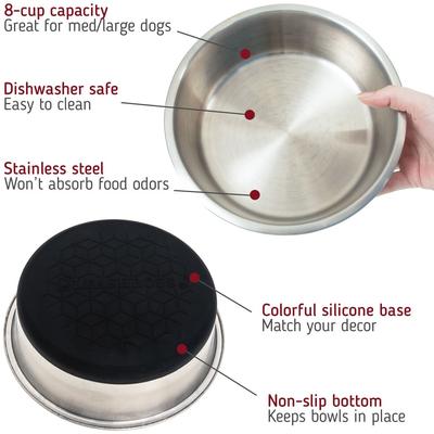 Show full view: Leash Boss Stainless Steel Silicone Base Dog Bowl, Medium/Large, Black, 2 count slide 2 of 7