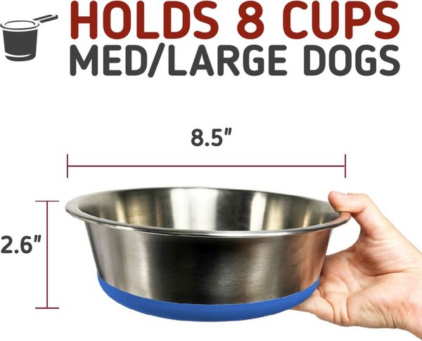 Show full view: Leash Boss Stainless Steel Silicone Base Dog Bowl, Medium/Large, Blue, 2 count slide 3 of 7