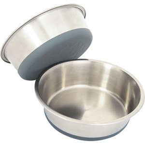 Leash Boss Stainless Steel Silicone Base Dog Bowl, Medium/Large, Gray, 2 count